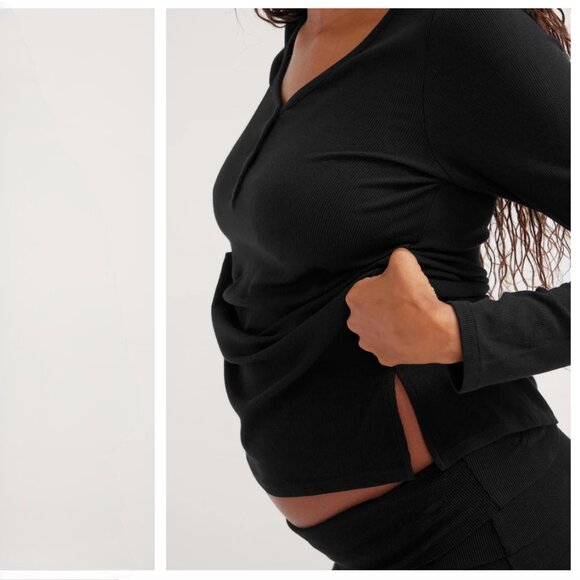 Hatch Maternity The Softest Rib Nursing Henley (Black, Altered) - Picture 4 of 15